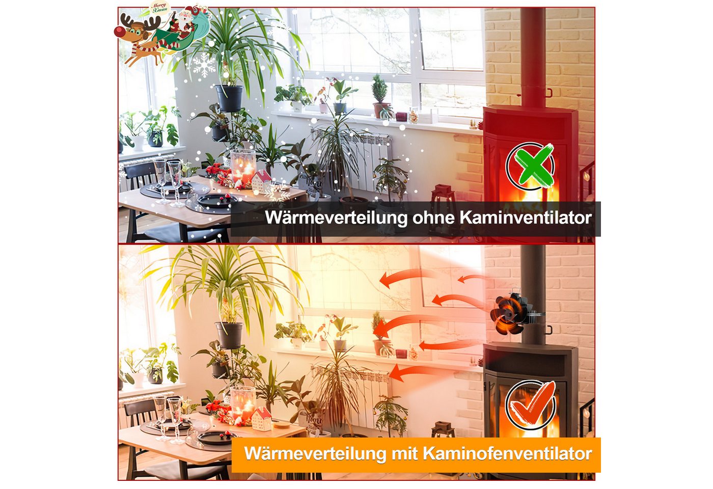 Clanmacy Kaminventilator Kaminofen Ventilator Ofenventilator Stromloser Ofenrohr magnetisch