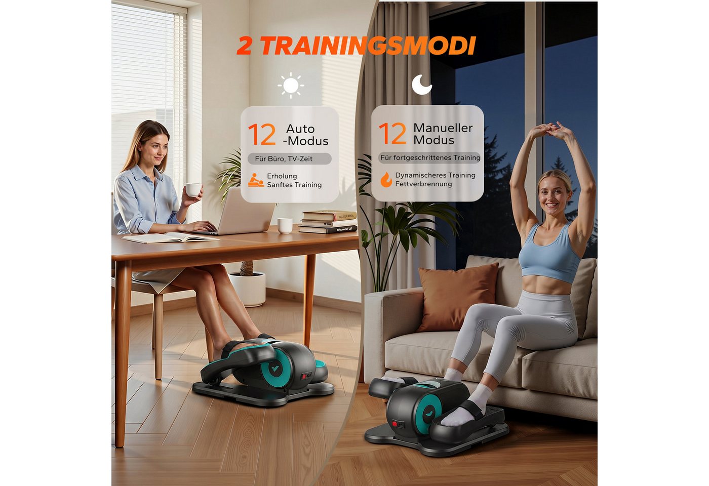 MERACH Crosstrainer Mini Ellipsentrainer, Untertisch Crosstrainer für Zuhause (Beintrainer für Durchblutung Set mit Fernbedienung, Mit LCD-Display, Netzkabel und Automatikmodus), 12 Stufen, Leise, Tragbar, Gelenkschonendes Training