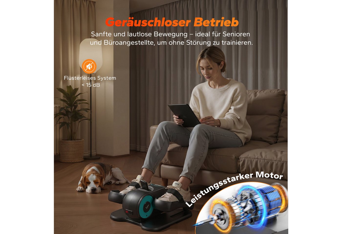 MERACH Crosstrainer Mini Ellipsentrainer, Untertisch Crosstrainer für Zuhause (Beintrainer für Durchblutung Set mit Fernbedienung, Mit LCD-Display, Netzkabel und Automatikmodus), 12 Stufen, Leise, Tragbar, Gelenkschonendes Training Bild 2