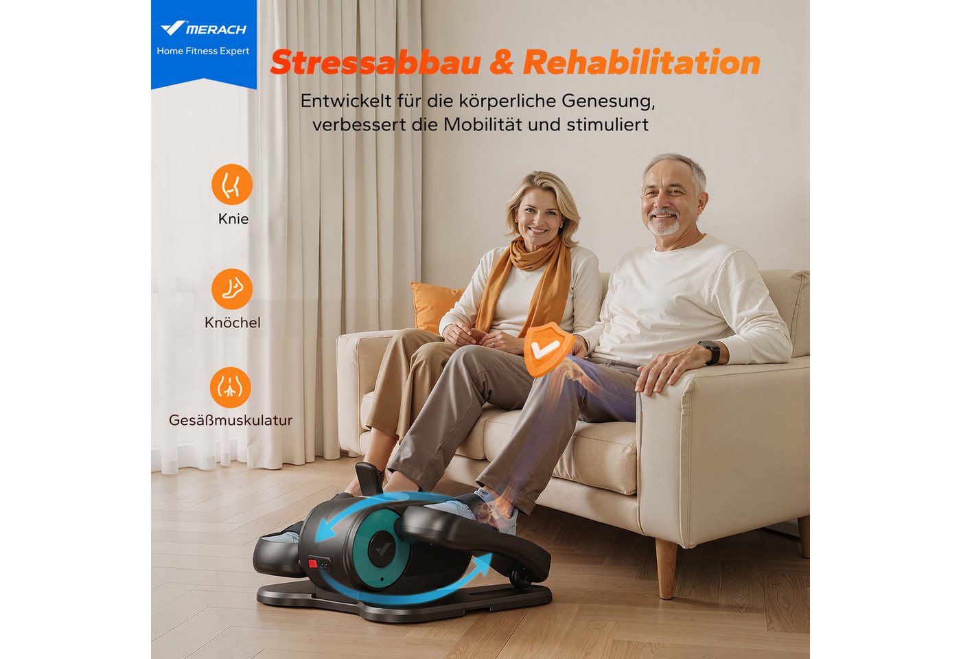 MERACH Crosstrainer Mini Ellipsentrainer, Untertisch Crosstrainer für Zuhause (Beintrainer für Durchblutung Set mit Fernbedienung, Mit LCD-Display, Netzkabel und Automatikmodus), 12 Stufen, Leise, Tragbar, Gelenkschonendes Training Bild 3