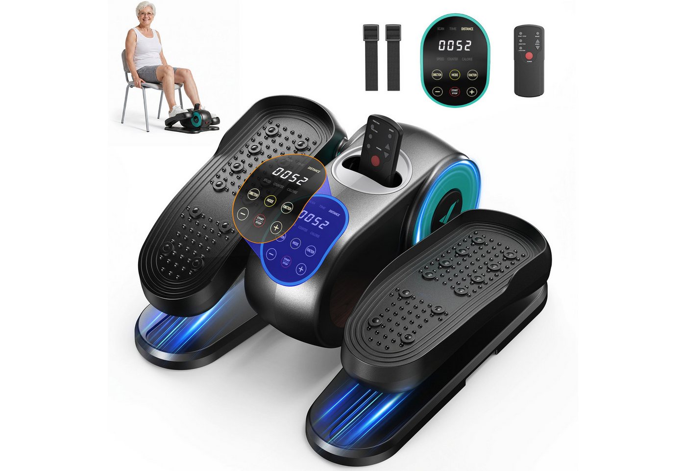 MERACH Crosstrainer Mini Ellipsentrainer, Untertisch Crosstrainer für Zuhause (Beintrainer für Durchblutung Set mit Fernbedienung, Mit LCD-Display, Netzkabel und Automatikmodus), 12 Stufen, Leise, Tragbar, Gelenkschonendes Training Bild 4