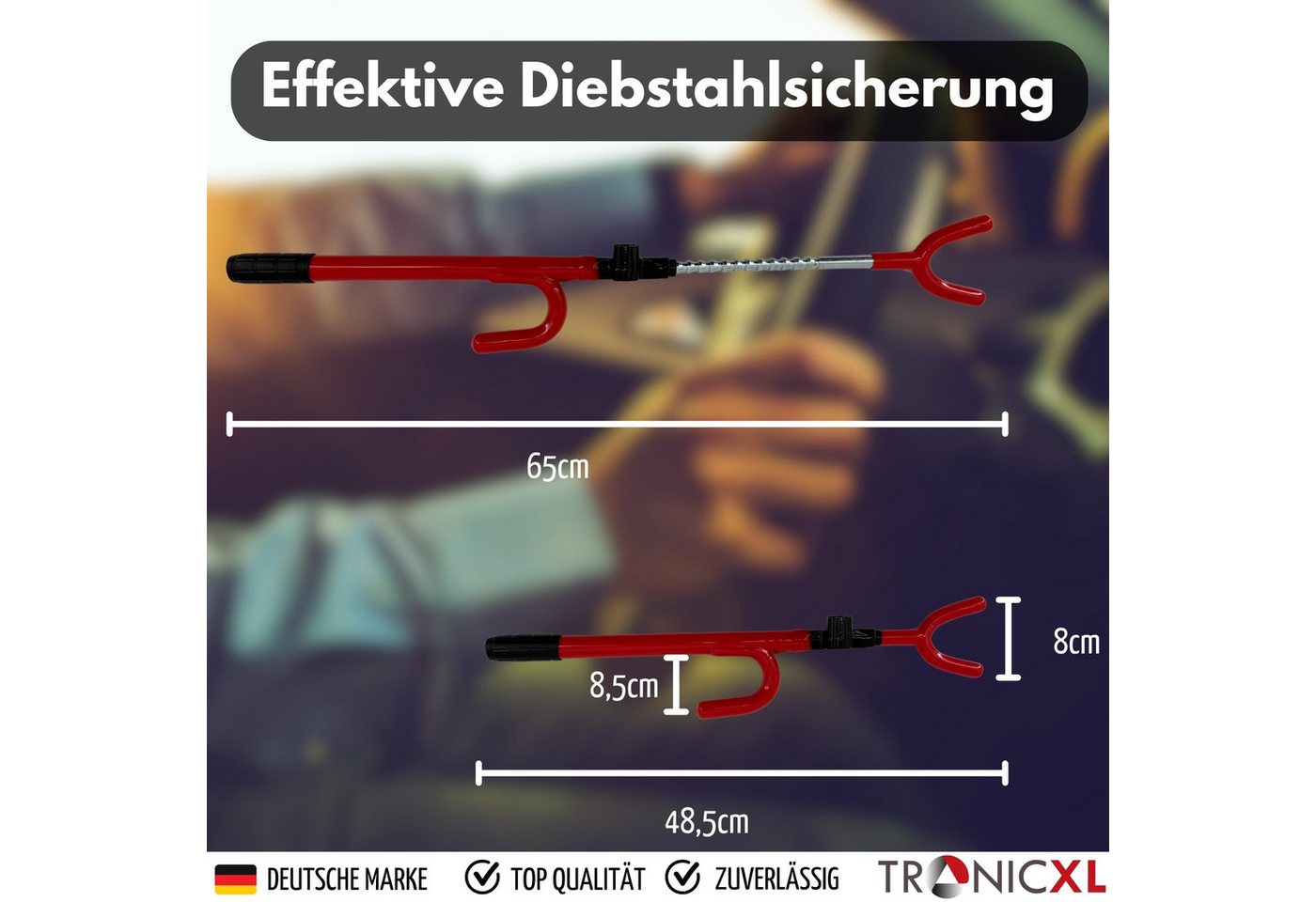 TronicXL Wegfahrsperre Wegfahrsperre Lenkradkralle Lenkradschloss Auto Schloss PKW Kralle, 2 Schlüssel Diebstahlschutz Diebstahlsicherung Bild 2