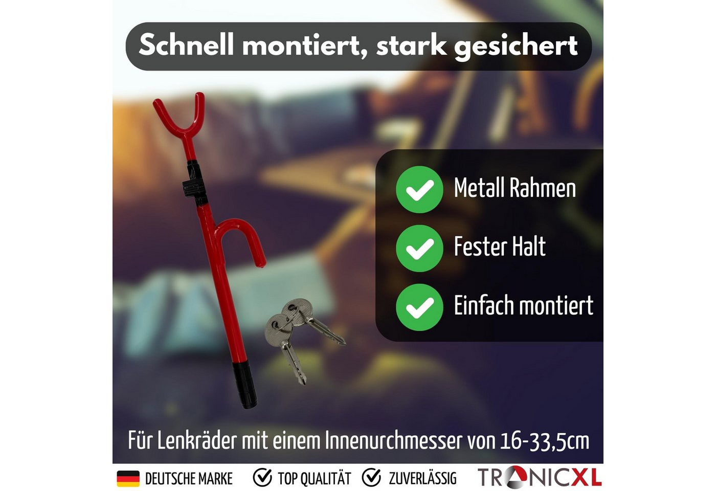 TronicXL Wegfahrsperre Wegfahrsperre Lenkradkralle Lenkradschloss Auto Schloss PKW Kralle, 2 Schlüssel Diebstahlschutz Diebstahlsicherung Bild 3