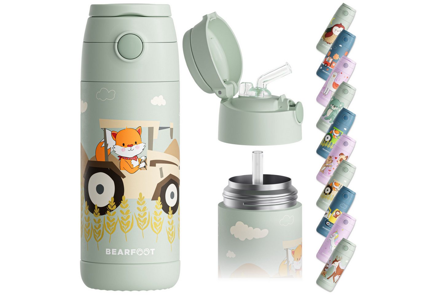 BEARFOOT Trinkflasche Thermo Kinder Trinkflasche Edelstahl - Traktor grün, Thermosflasche, auslaufsicher, Edelstahl, Kinderflasche, BPA-frei Bild 2