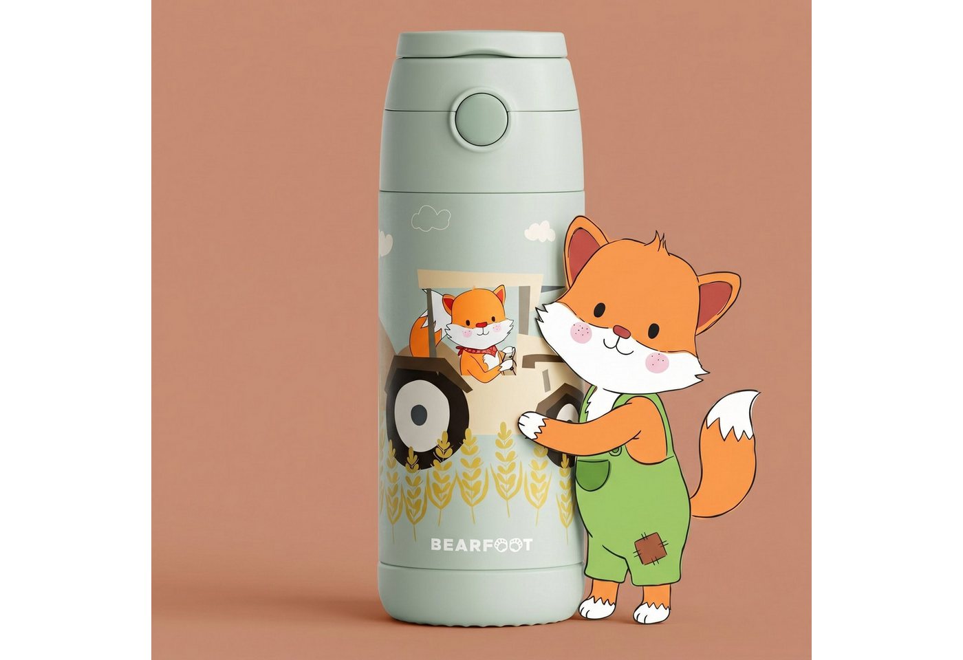BEARFOOT Trinkflasche Thermo Kinder Trinkflasche Edelstahl - Traktor grün, Thermosflasche, auslaufsicher, Edelstahl, Kinderflasche, BPA-frei Bild 5