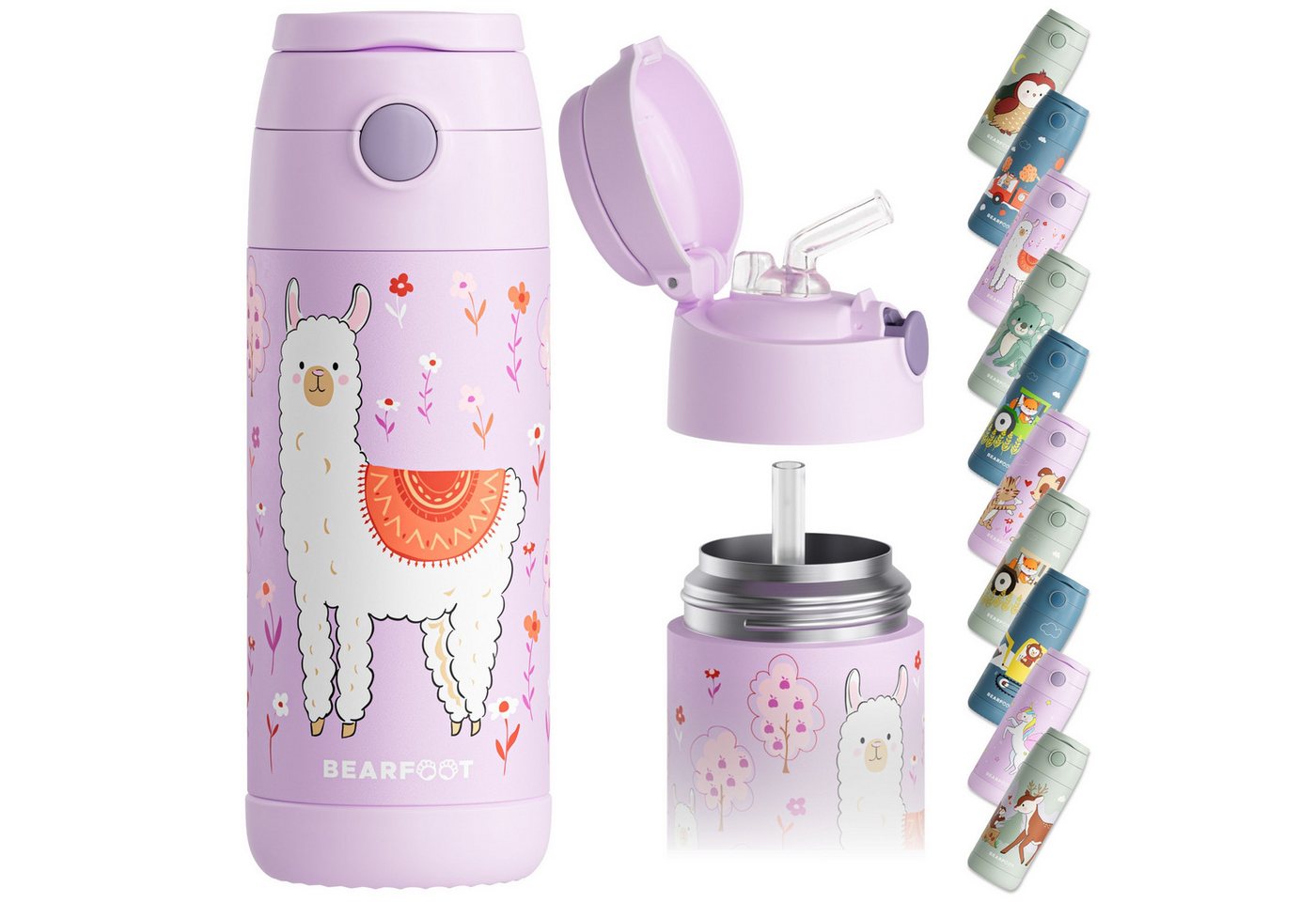 BEARFOOT Trinkflasche Thermo Kinder Trinkflasche Edelstahl - Lama lila, Thermosflasche, auslaufsicher, Edelstahl, Kinderflasche, BPA-frei Bild 3