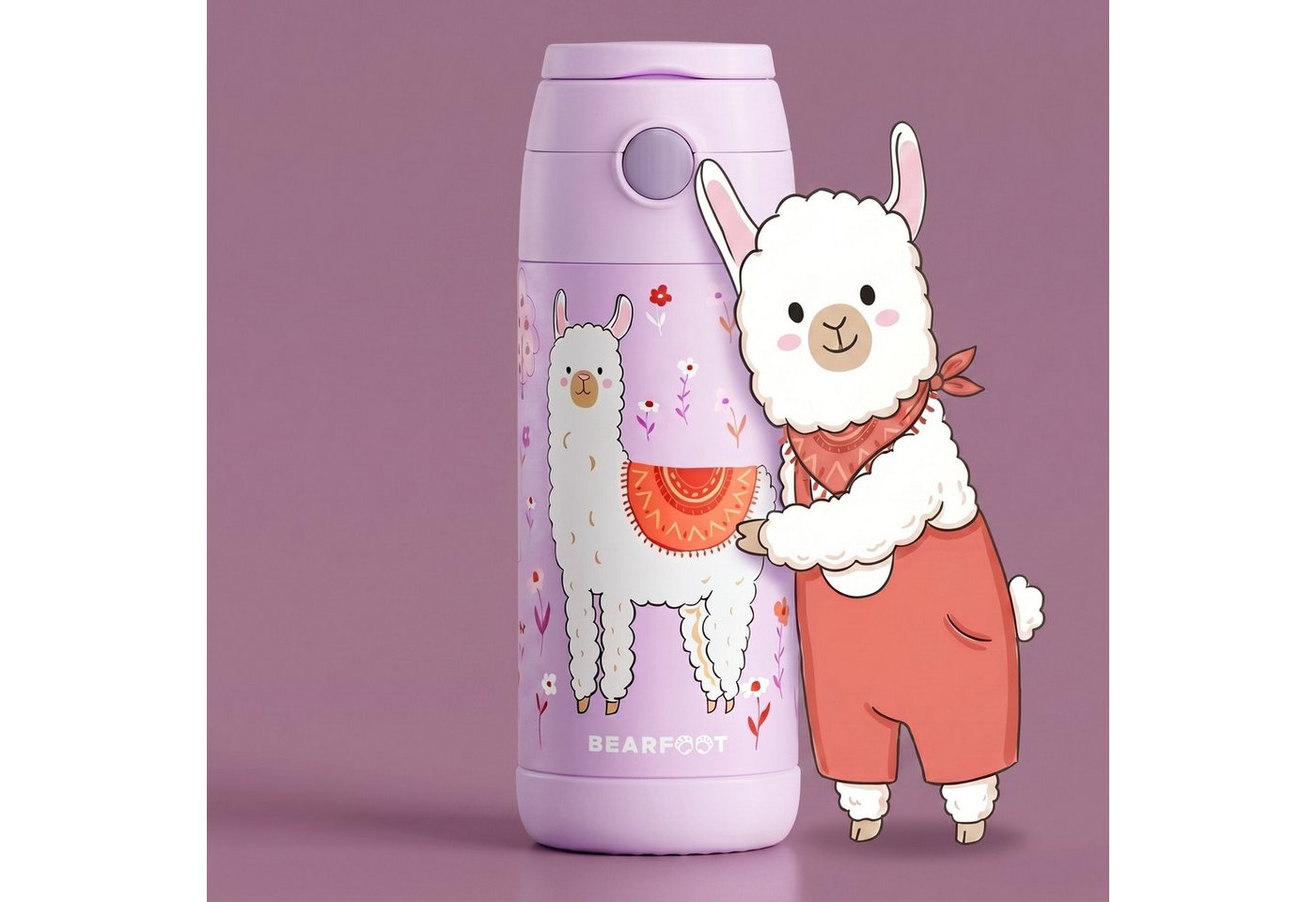 BEARFOOT Trinkflasche Thermo Kinder Trinkflasche Edelstahl - Lama lila, Thermosflasche, auslaufsicher, Edelstahl, Kinderflasche, BPA-frei Bild 5