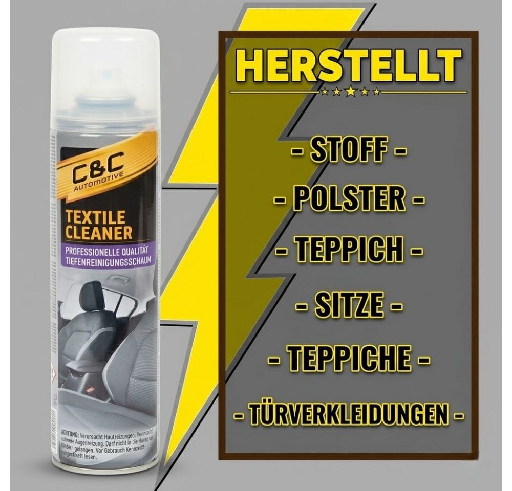Montegoni Textilreiniger 400ml Polsterreiniger für Auto Caravan und Boot Autopolitur (Einzelstück Textilreiniger Auto, 400ml Polsterreiniger Fahrzeugpflege), Schnelltrocknender Schaum mit Fleckenentfernung und Frischeduft Bild 2