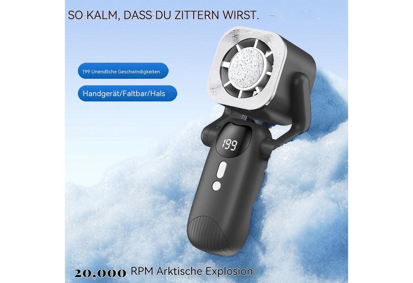 nsihing Handventilator Tragbarer Hand-Turbolüfter mit Kühlfunktion, USB-C Klappventilator 4000mAh 5 Stufen LED
