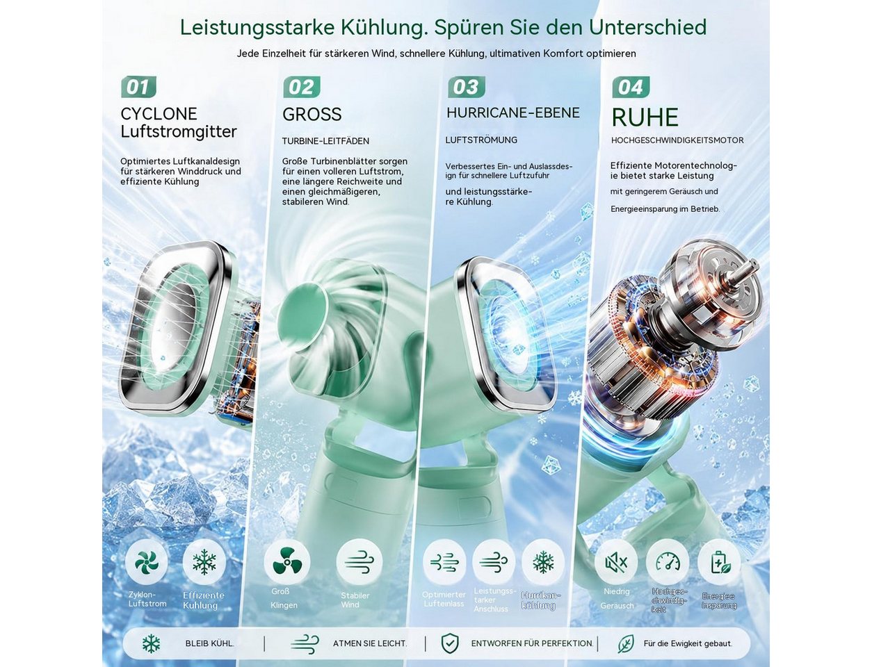 nsihing Handventilator Tragbarer Hand-Turbolüfter mit Kühlfunktion, USB-C Klappventilator 4000mAh 5 Stufen LED Bild 3