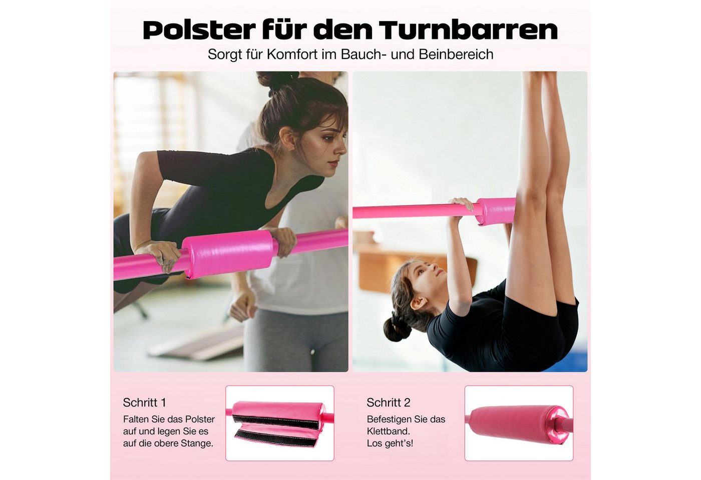 Hausright Turnreck Gymnastikstange für Kinder, Turnstange ab 3 Jahre, 88-128cm, (Gymnastikstange mit Gymnastikmatte, Reckstange, Matte, Polster, Schaukel & 2 Ringen), Verstellbaren Höhen Faltbare Reckstange Reckanlage Bild 3