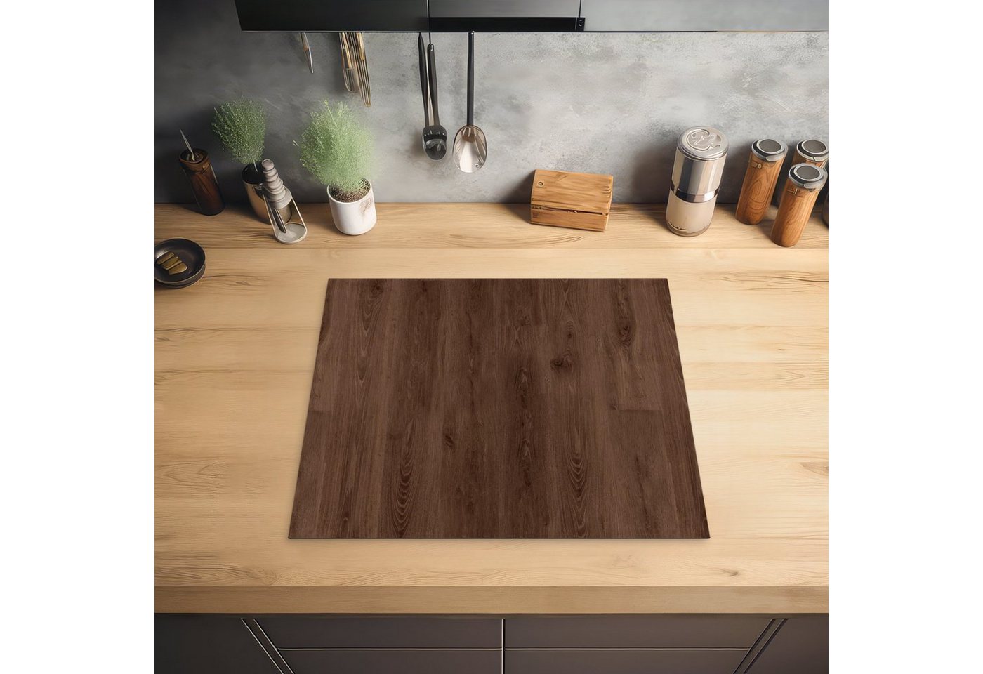 MuchoWow Herd-Abdeckplatte Braun - Muster - Holz, Vinyl, (1 tlg), Abdeckplatte für Ceranfeld, Herd Inductionsmatte, 57x51 cm Bild 5
