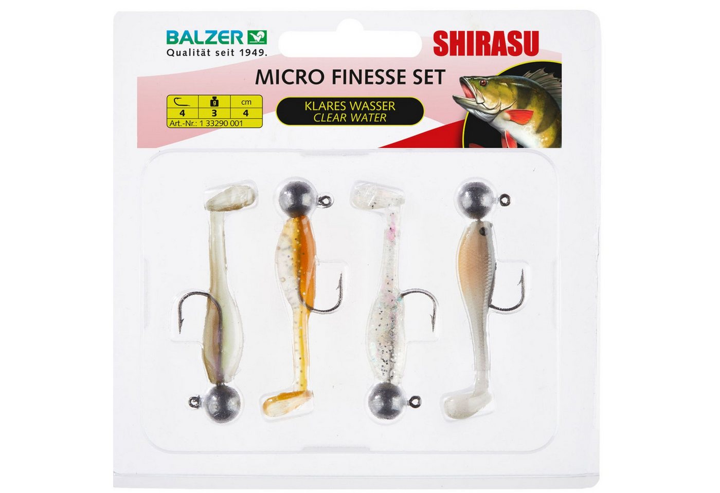 Balzer Kunstköder Balzer Shirasu Microköder-Set Klares Wasser - 4 montierte Gummifische
