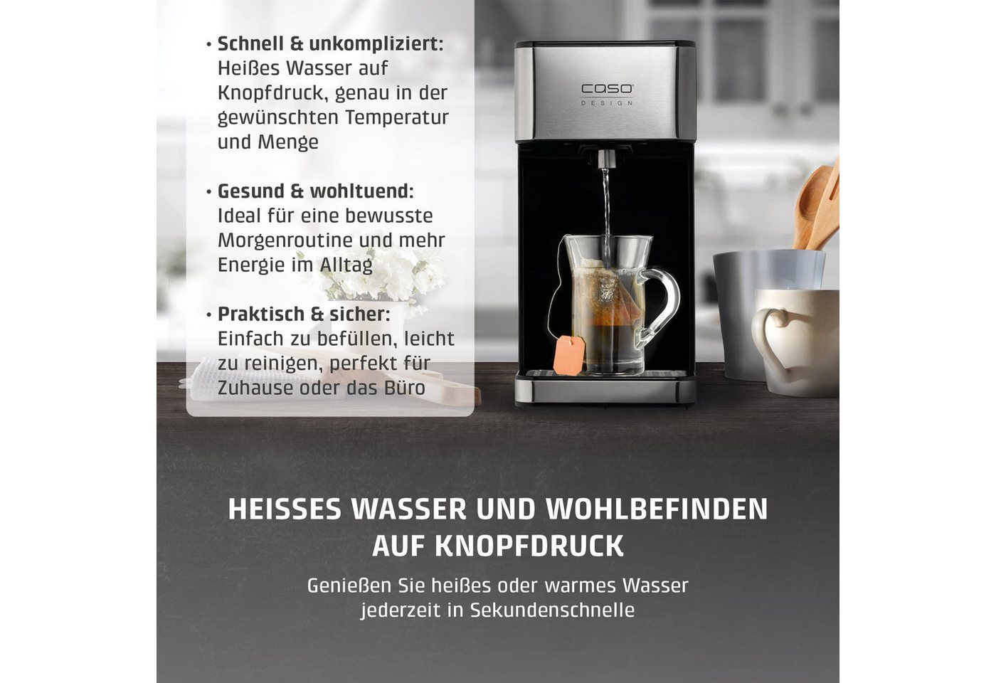 Caso Heißwasserspender HW 600, 2600 W, Abnehmbarer 2,7 Liter Wassertank, Entkalkungserinnerung Bild 3