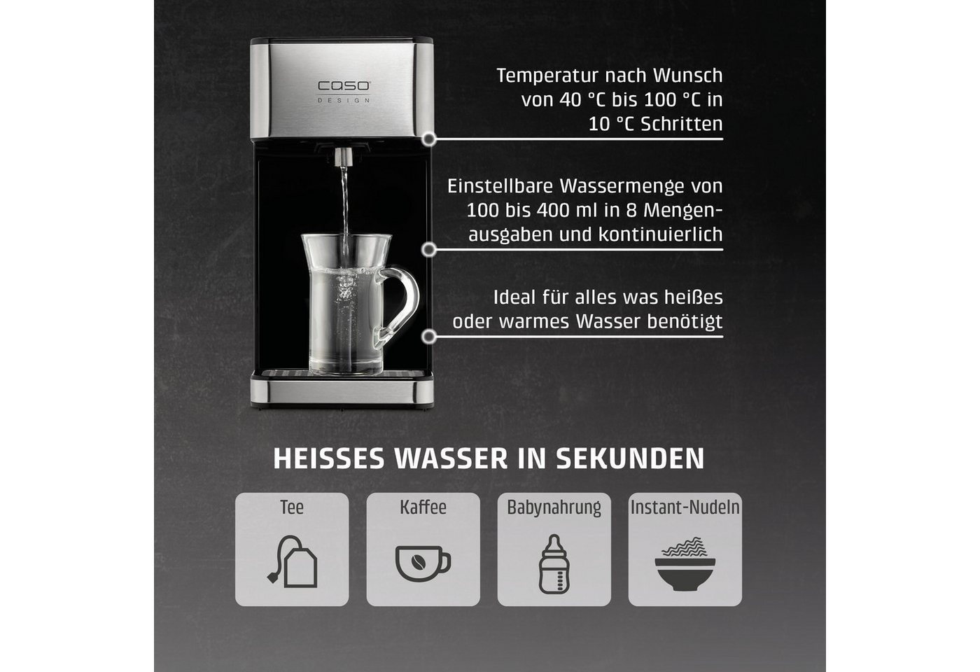 Caso Heißwasserspender HW 600, 2600 W, Abnehmbarer 2,7 Liter Wassertank, Entkalkungserinnerung Bild 4