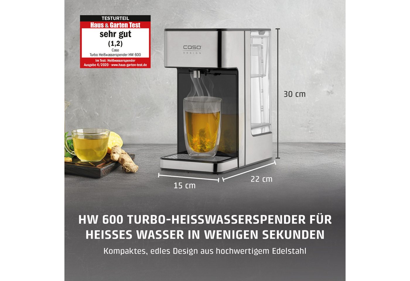 Caso Heißwasserspender HW 600, 2600 W, Abnehmbarer 2,7 Liter Wassertank, Entkalkungserinnerung Bild 5