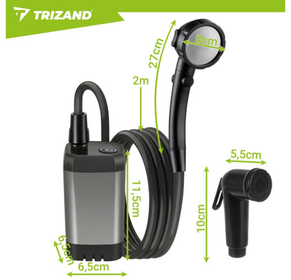 Trizand Gartendusche Campingdusche Akkubetriebene Reisedusche (Spar-Set, 1 St., 6000 mAh), USB-C Anschluss lässt sich die Dusche flexibel laden