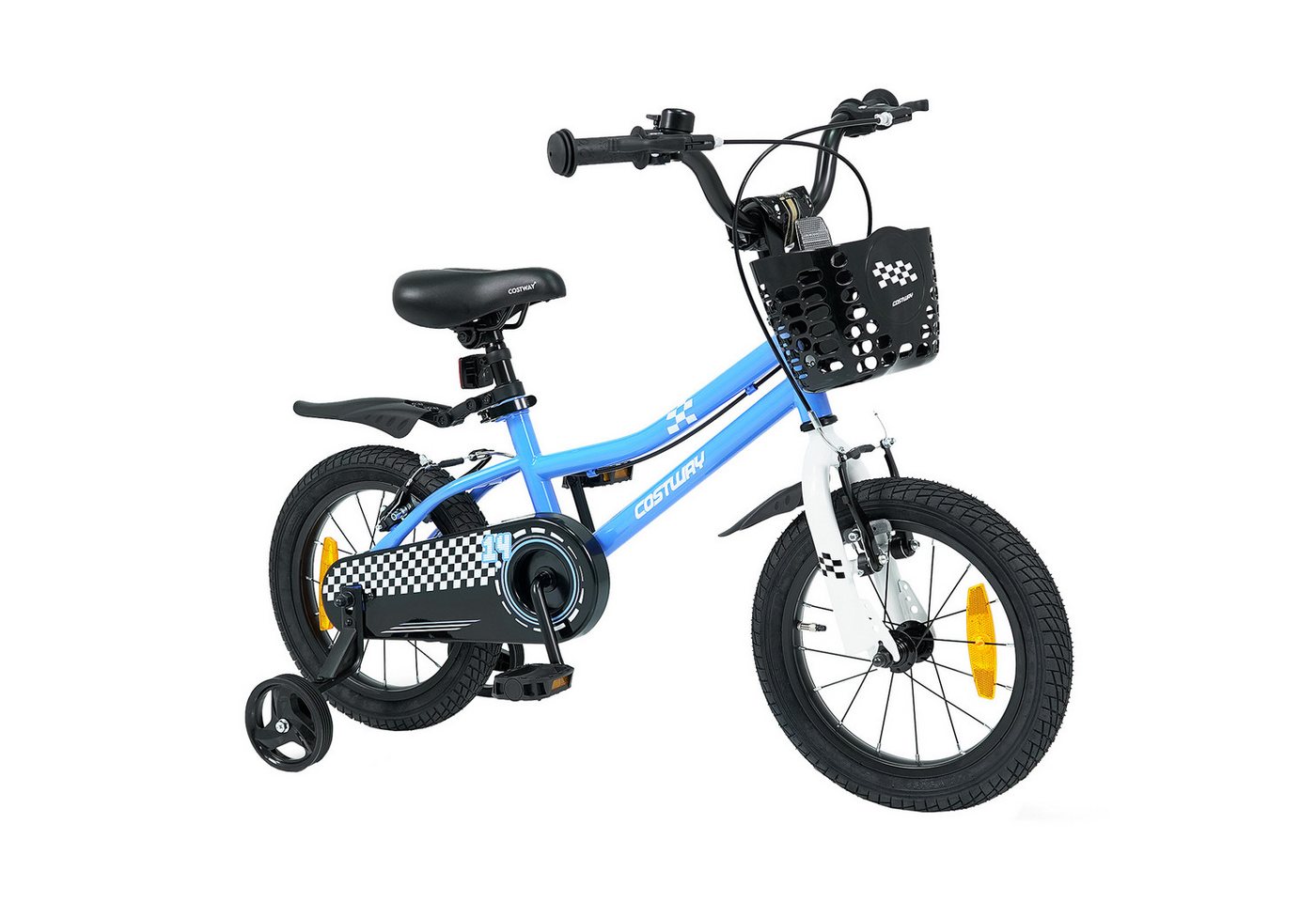 COSTWAY Kinderfahrrad, Mit Korb, Klingel, Schutzblech & Stützrädern