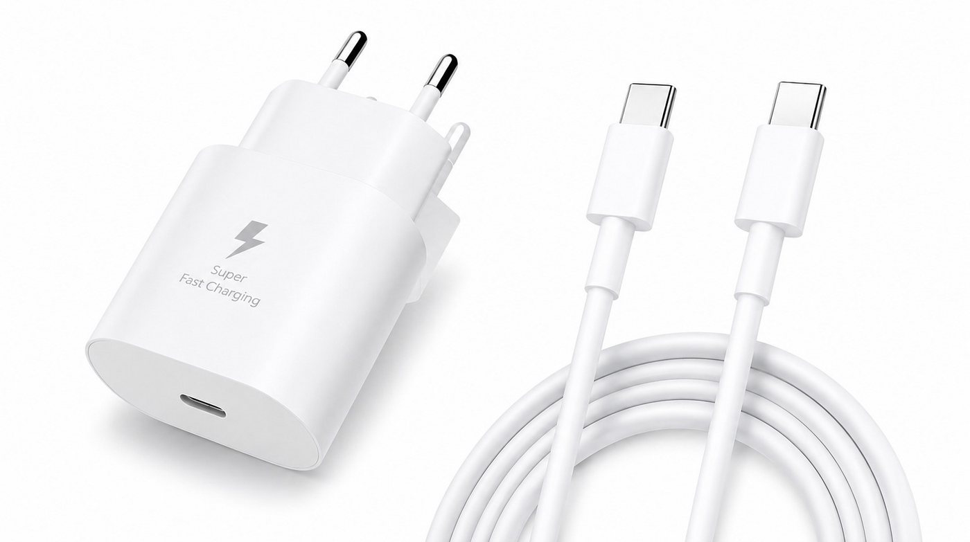 Ventarent 25W USB-C für Galaxy S26, S25 und S24 USB-Ladegerät (3000 mA, Ladeset, 2-tlg., mit 1 m USB-C auf USB-C Ladekabel, kompatibel mit Galaxy S23 bis S8)