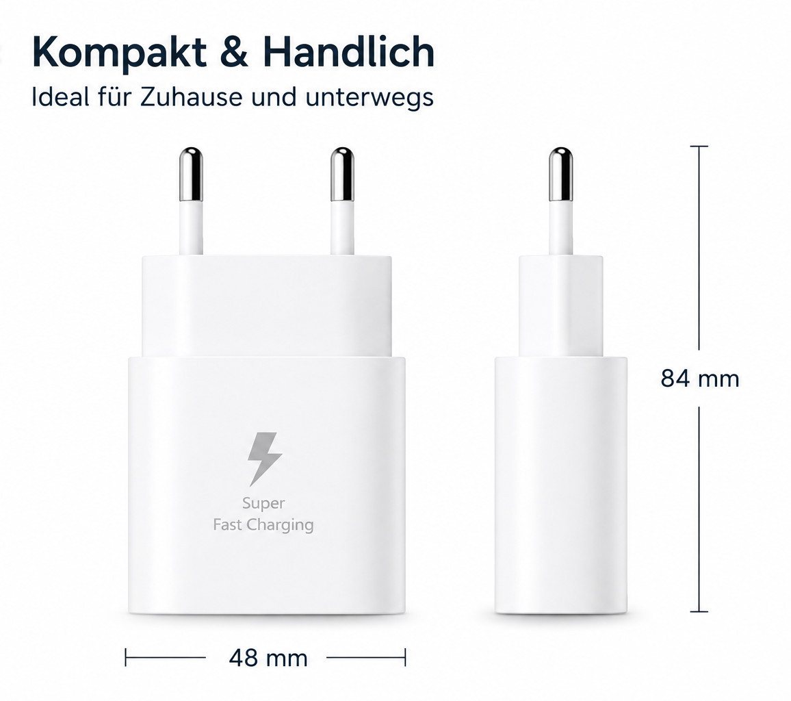 Ventarent 25W USB-C für Galaxy S26, S25 und S24 USB-Ladegerät (3000 mA, Ladeset, 2-tlg., mit 1 m USB-C auf USB-C Ladekabel, kompatibel mit Galaxy S23 bis S8) Bild 4