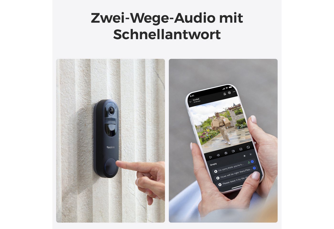 Reolink Smart Home Türklingel Akku-Türklingel Smarte 2K Dualband-WLAN Haussicherheitssystem (AuBenbereich, 1-tlg., 1:1-Seitenverhaltnis, Personen-/Fahrzeug-/Paketerkennung) Bild 2