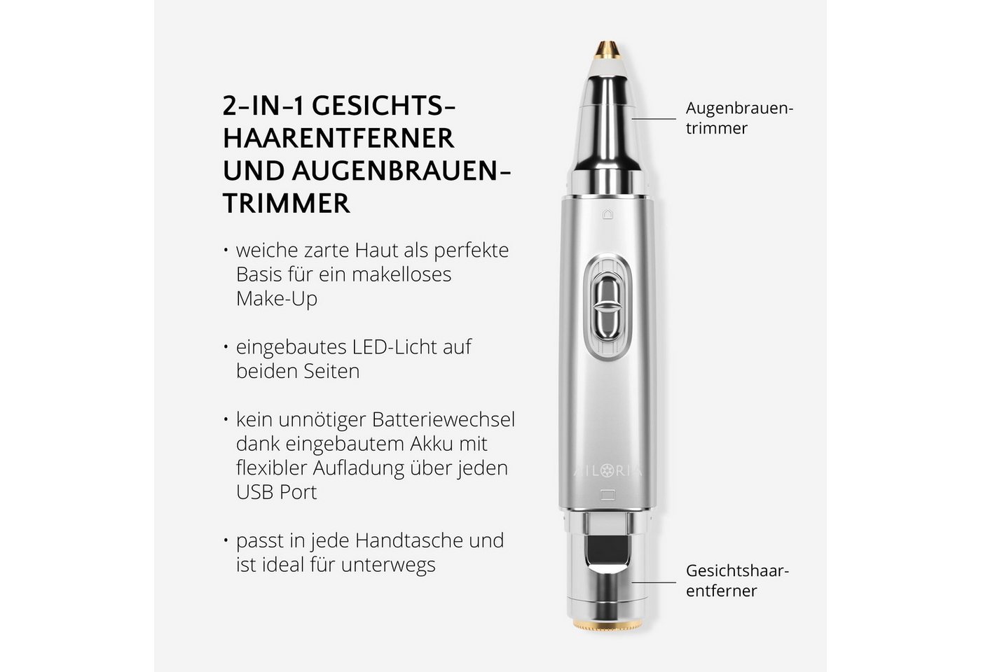 AILORIA Augenbrauentrimmer LIBERTY 2in1 Lipstick Rasierer, 2in1 Lipstick Rasierer Bild 3
