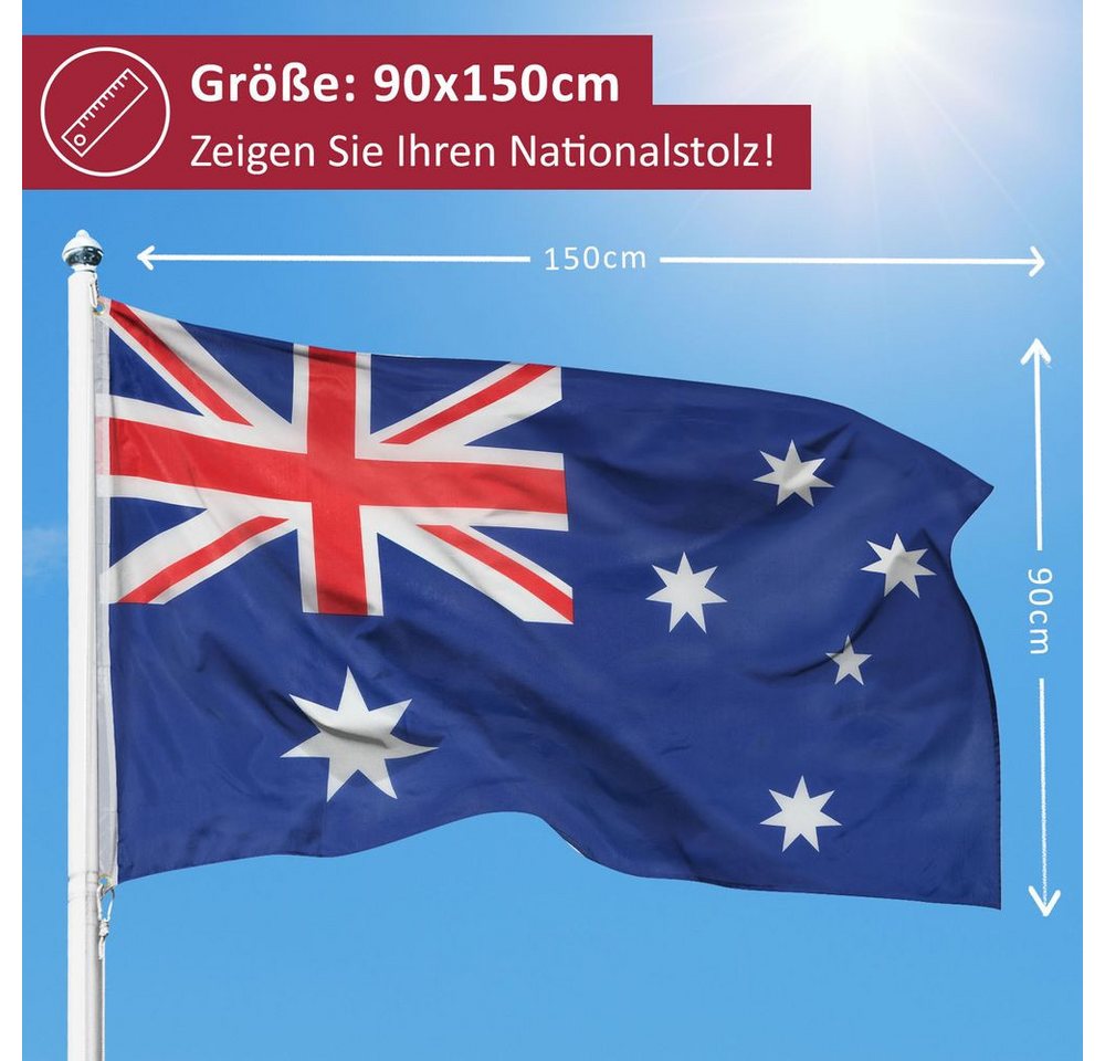 PHENO FLAGS Flagge Australien Flagge 90 x 150 cm Australische Fahne Nationalflagge (Hissflagge für Fahnenmast), Inkl. 2 Messing Ösen Bild 3