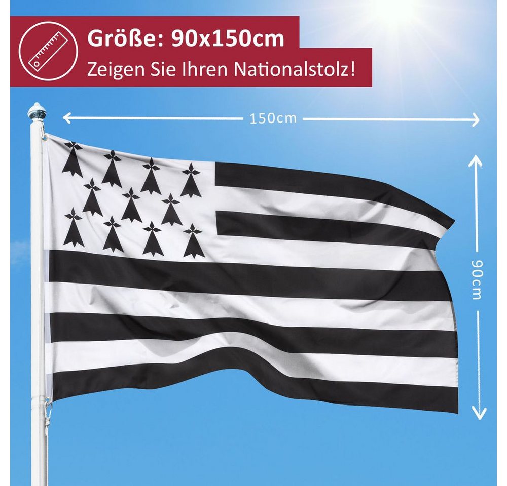 PHENO FLAGS Flagge Bretagne Flagge 90 x 150 cm Fahne Frankreich Bretagnefahne (Hissflagge für Fahnenmast), Inkl. 2 Messing Ösen Bild 4