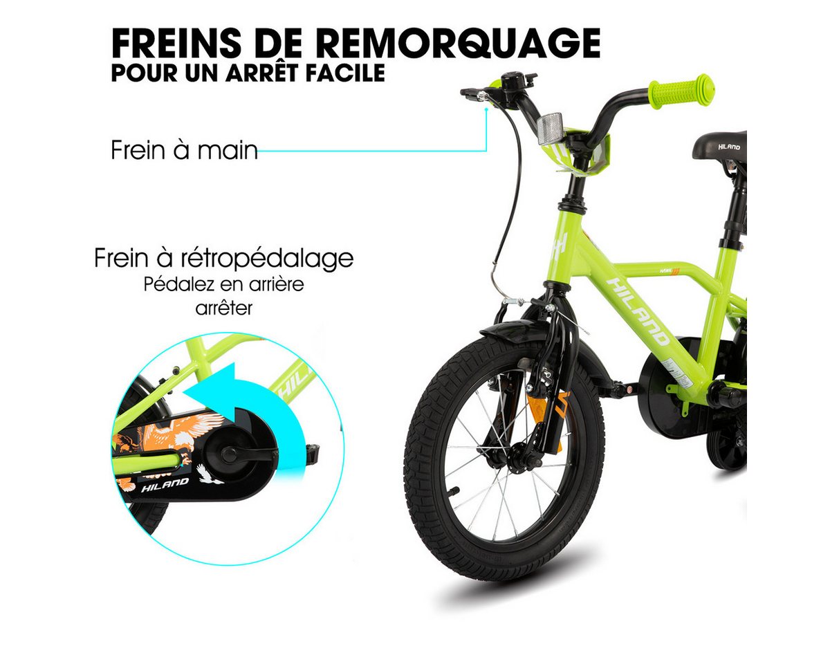HILAND Kinderfahrrad 12‑20 Zoll Kinderfahrrad Jungen 2‑13J. mit Stützrädern & Doppelbremse, mit Stützrädern, V Bremseund Rücktrittbremse, Hilfsrad, Kotflügel Bild 2