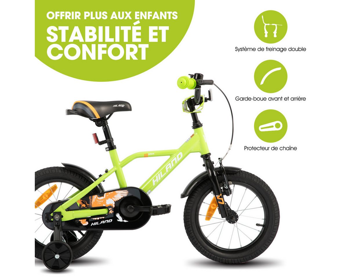 HILAND Kinderfahrrad 12‑20 Zoll Kinderfahrrad Jungen 2‑13J. mit Stützrädern & Doppelbremse, mit Stützrädern, V Bremseund Rücktrittbremse, Hilfsrad, Kotflügel Bild 3