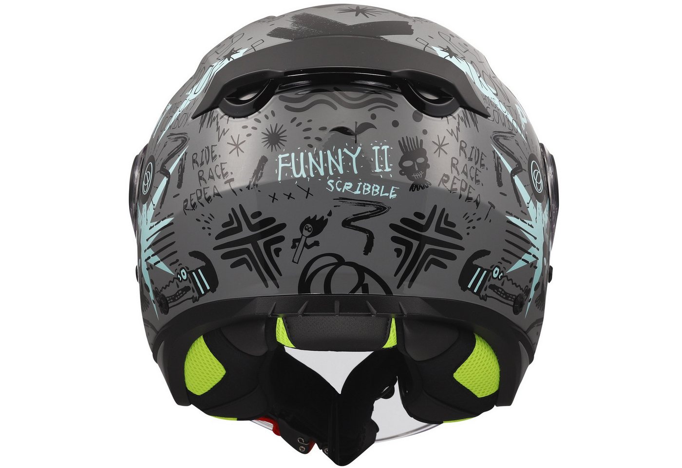 LS2 Motorradhelm LS2 OF622 Funny II Scribble Kinderhelm Grau / Blau M (1er Set), motorradhelm kinder