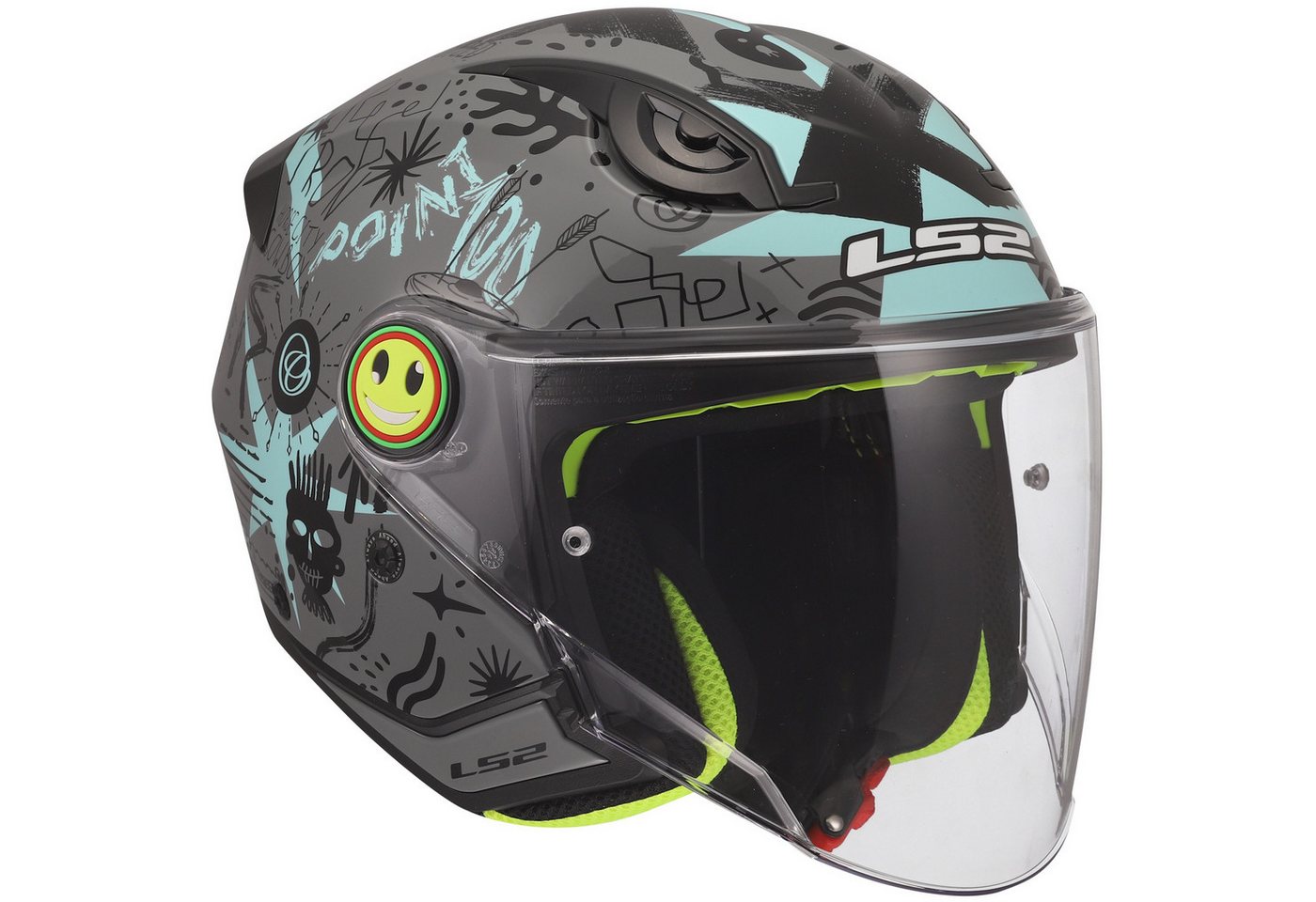 LS2 Motorradhelm LS2 OF622 Funny II Scribble Kinderhelm Grau / Blau M (1er Set), motorradhelm kinder Bild 2