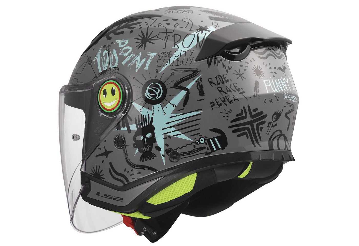 LS2 Motorradhelm LS2 OF622 Funny II Scribble Kinderhelm Grau / Blau M (1er Set), motorradhelm kinder Bild 3