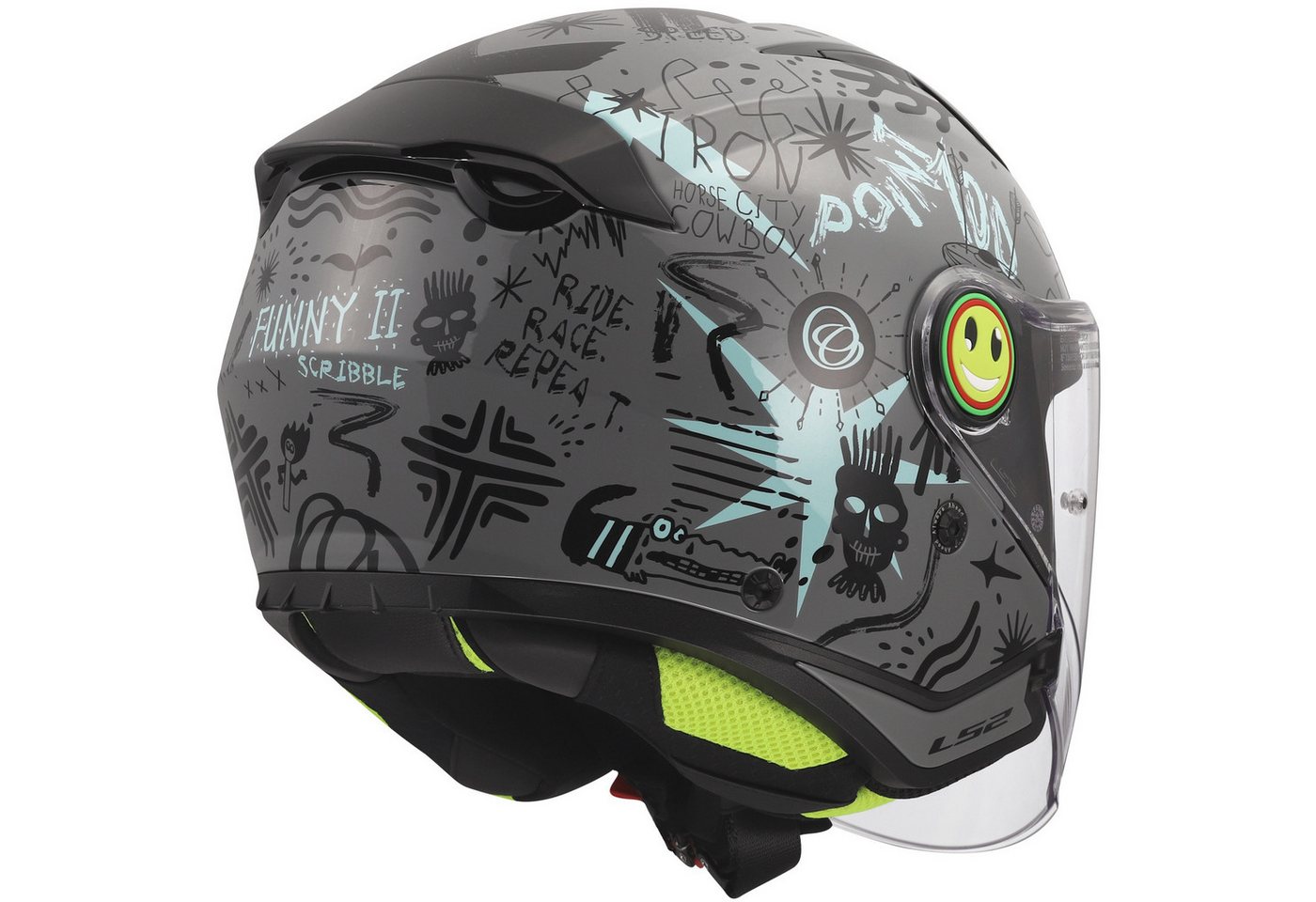 LS2 Motorradhelm LS2 OF622 Funny II Scribble Kinderhelm Grau / Blau M (1er Set), motorradhelm kinder Bild 4