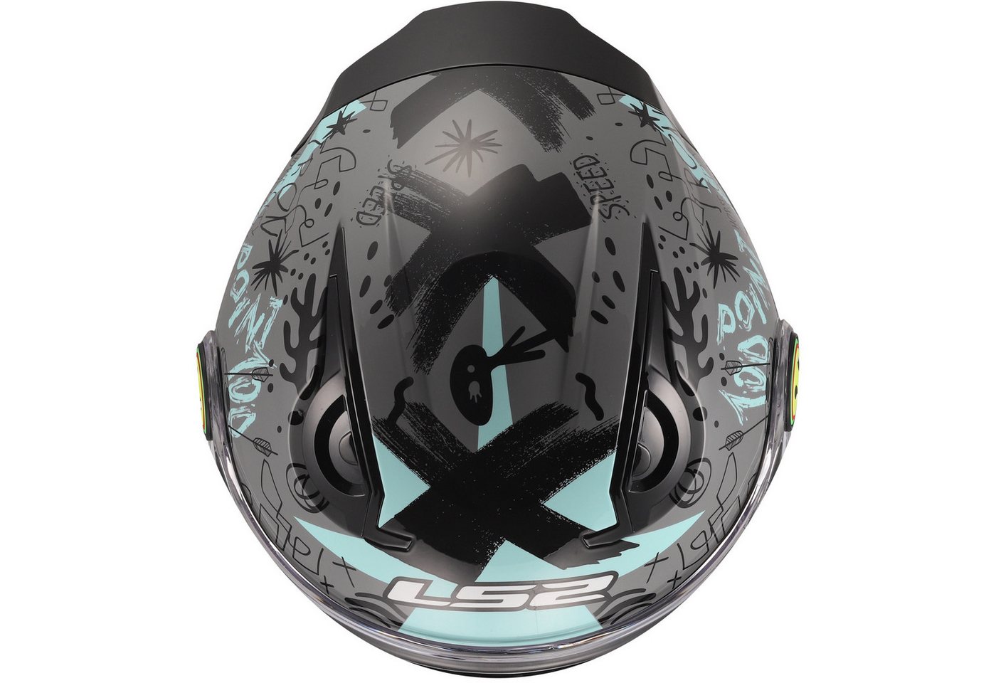 LS2 Motorradhelm LS2 OF622 Funny II Scribble Kinderhelm Grau / Blau M (1er Set), motorradhelm kinder Bild 5