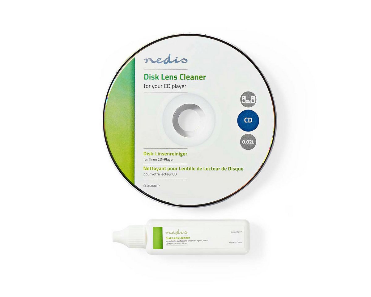 Nedis Reinigungs-CD CLDK100TP, Reinigungslinse, zwei ultradünne Bürsten, für CD-Player Nutzung