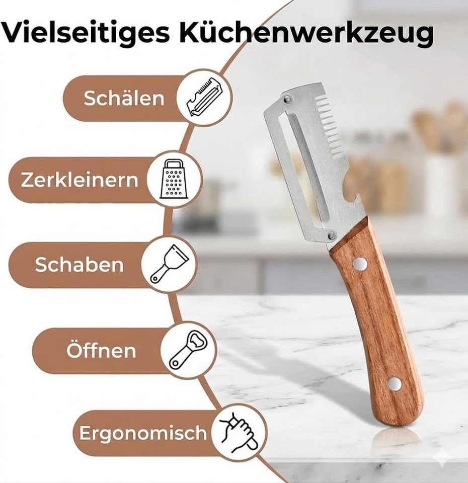FELIXLEO Gemüseschneider 3 in 1 Sparschäler Holzgriff Gemüseschäler Flaschenöffner 2Stück Bild 4