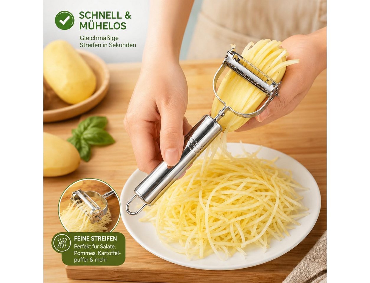 FELIXLEO Gemüseschneider 3 in 1 Sparschäler Julienneschneider Edelstahl Kartoffelschäler