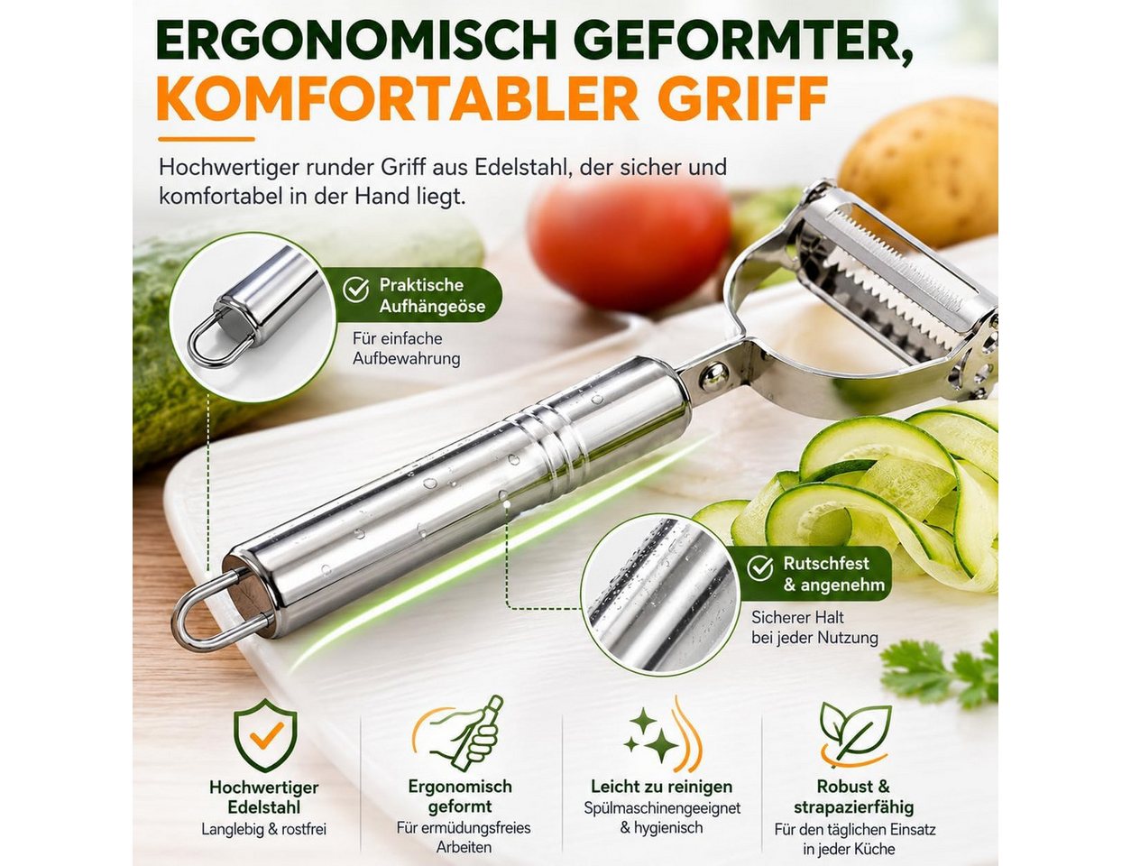 FELIXLEO Gemüseschneider 3 in 1 Sparschäler Julienneschneider Edelstahl Kartoffelschäler Bild 2