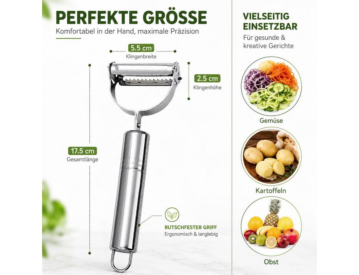 FELIXLEO Gemüseschneider 3 in 1 Sparschäler Julienneschneider Edelstahl Kartoffelschäler Bild 5