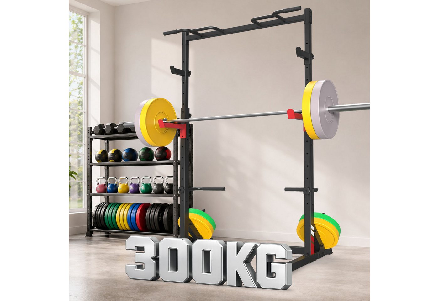 Gywowken Squat Rack Kraftturm - Verstellbare Hantelständer - Trainingsstation Multi, (Set, Gewichtheben Bankdrücken bis 300 kg), Multifunktions Barbell Rack - Kraftstation für für Sportstudio Zuhause
