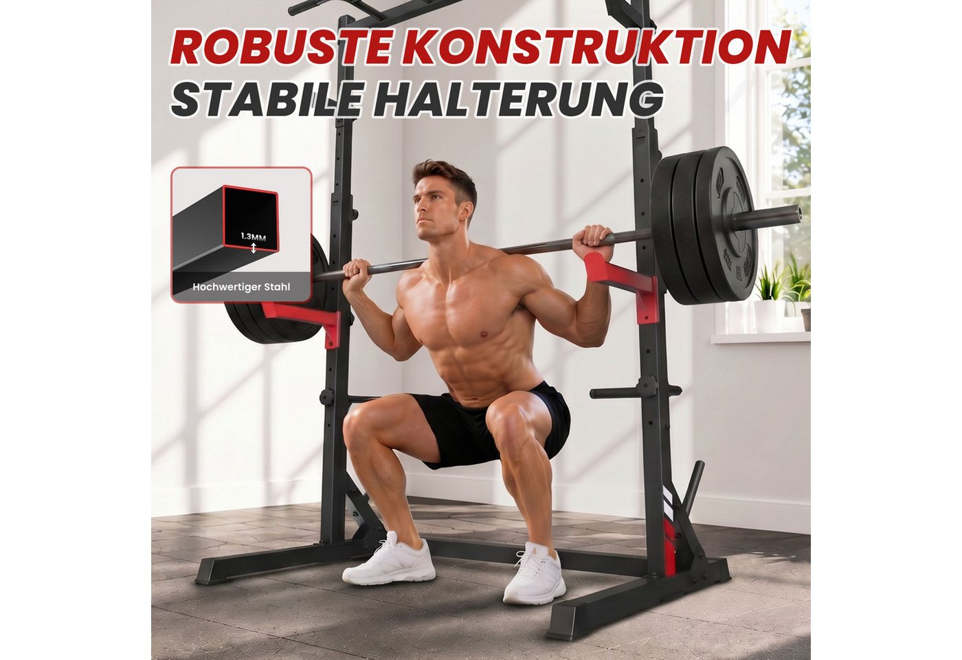 Gywowken Squat Rack Kraftturm - Verstellbare Hantelständer - Trainingsstation Multi, (Set, Gewichtheben Bankdrücken bis 300 kg), Multifunktions Barbell Rack - Kraftstation für für Sportstudio Zuhause Bild 5