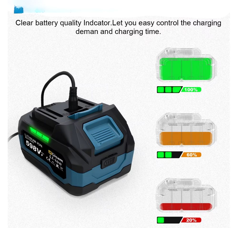 Gisam Lithium-Ionen-Batterie Akku für Werkzeuge 2er-Set Akkupacks 4000 mAh (18 V), Hohe Akkukapazität, Stabile Spannungsversorgung Bild 3