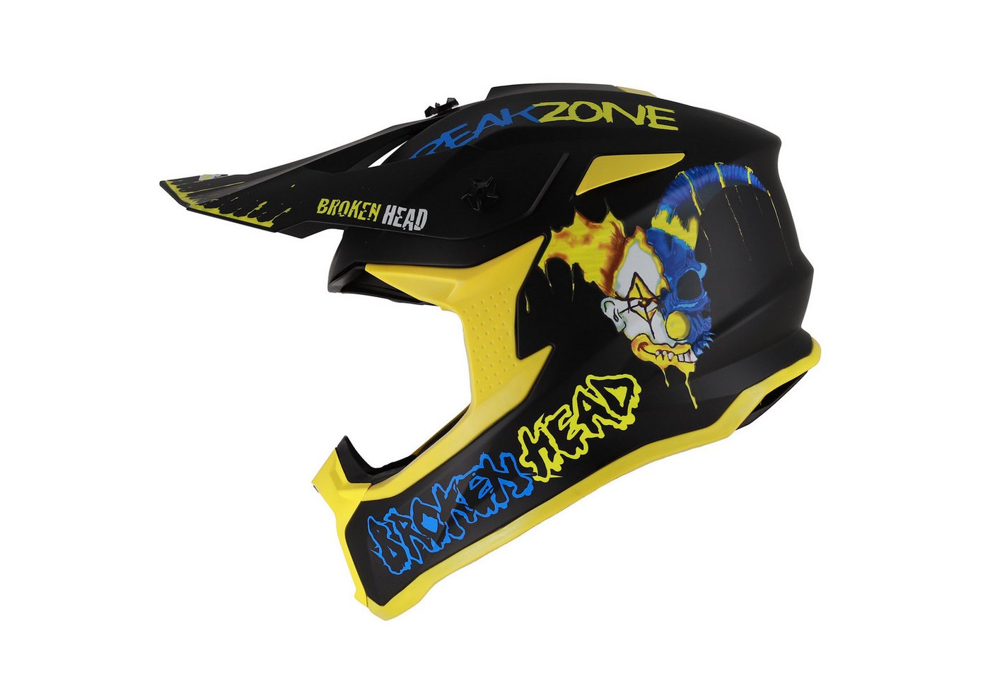 Broken Head Motocrosshelm Broken Head Supermoto und MX-Helm FreakZone Schwarz-Gelb-Blau, Auffälliges Design Bild 3