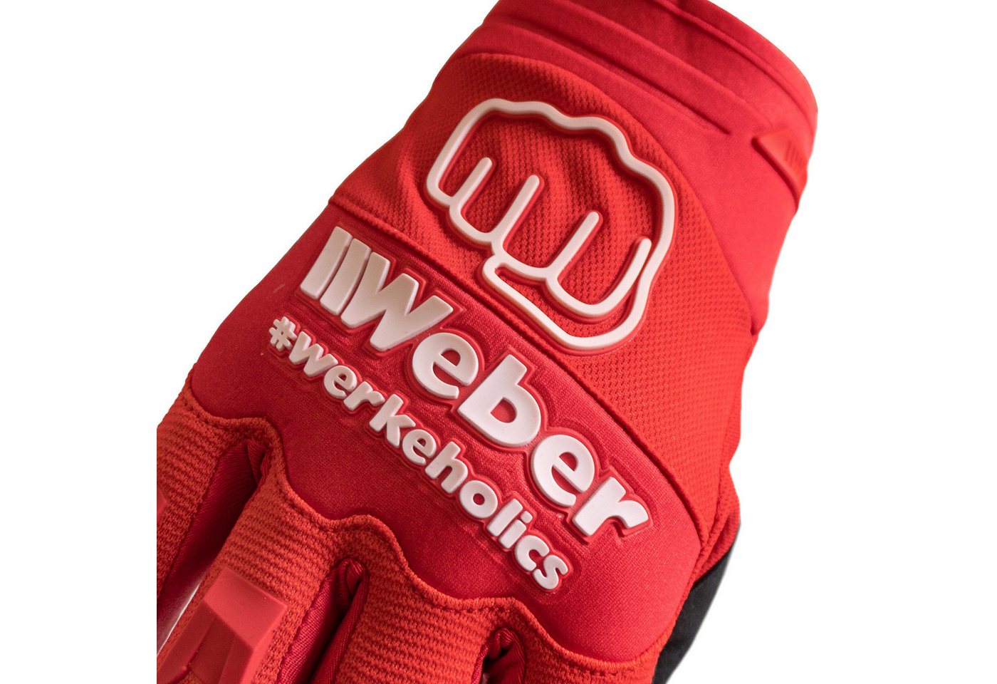 Weber GmbH Motorradhandschuhe Weber #Werkeholics Handschuhe rot / weiß mit hervorragendem Grip, Fingerknöchelprotektoren