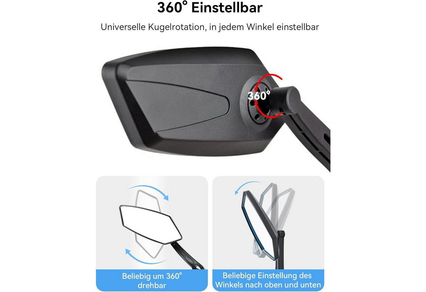 LuxusKollektion Fahrradspiegel Fahrradspiegel E-Bike 360° Drehbar Klappbar Lenker Rückspiegel Bild 2