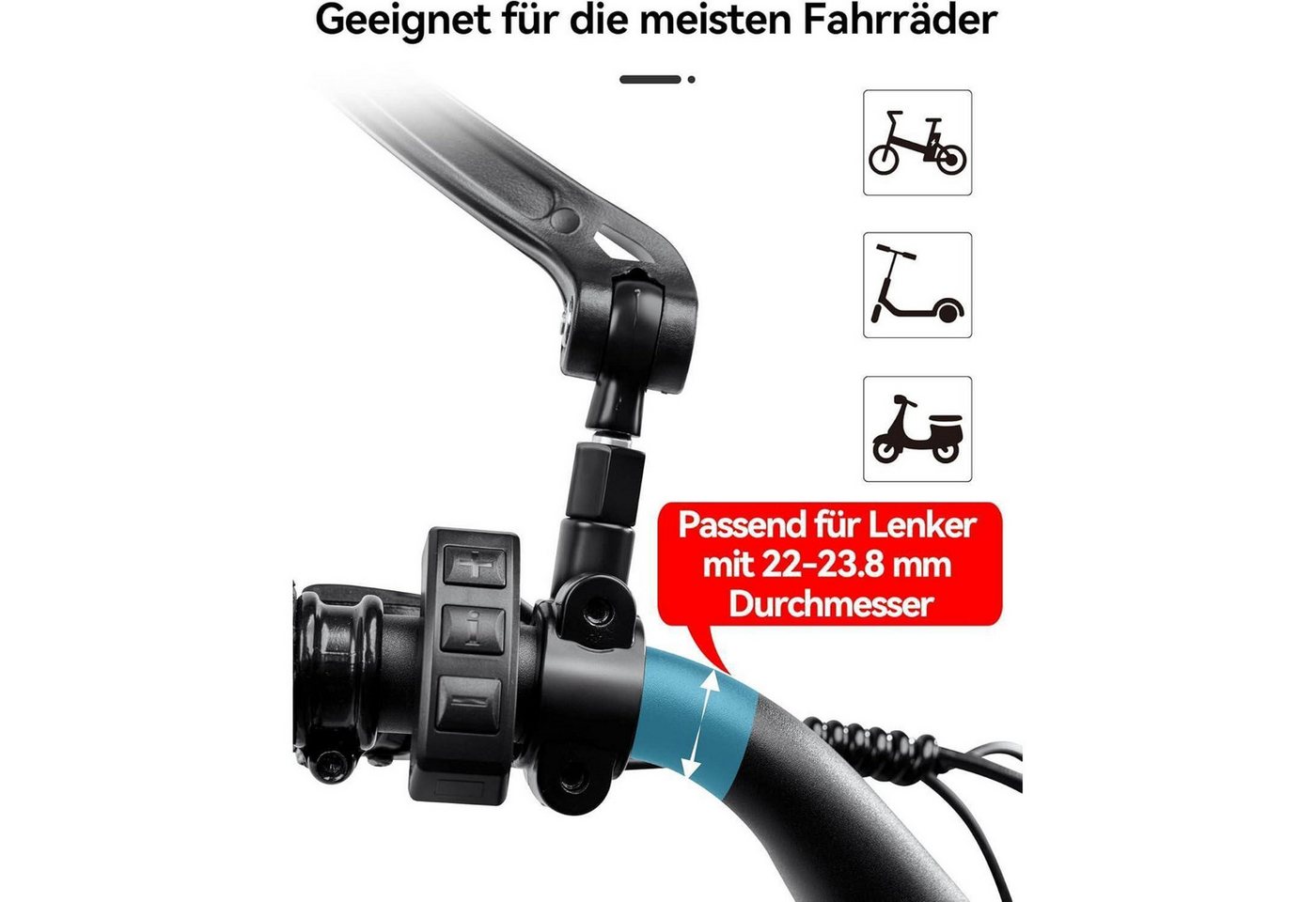 LuxusKollektion Fahrradspiegel Fahrradspiegel E-Bike 360° Drehbar Klappbar Lenker Rückspiegel Bild 5
