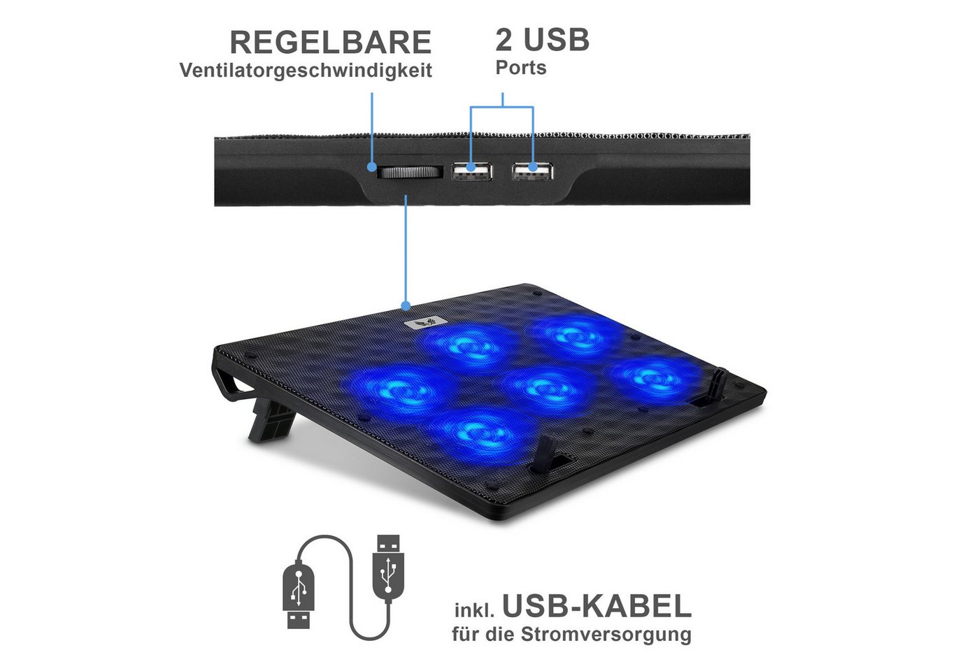 Blumax SK Notebook Laptop Kühler Cooler Kühlpad Ständer 6x Lüfter Kamera-Akku