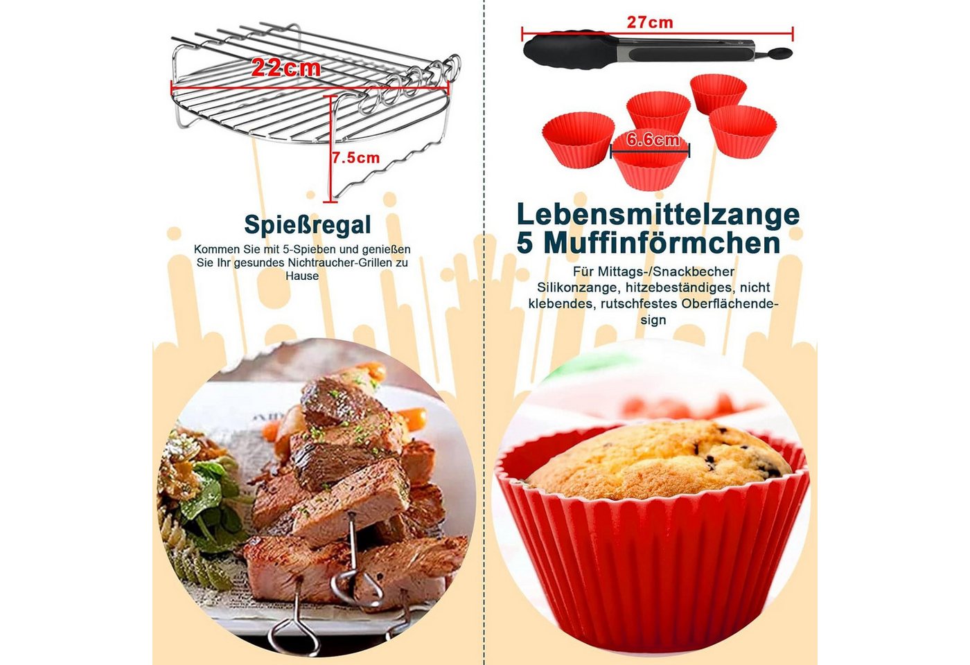 MOPUEA Küchenmaschinen Zubehör-Set Heißluftfritteuse Zubehör 11-teiliges Set, Brötchen-Röstaufsatz, Hochwertige und sichere Materialien – Gesundes Kochen Bild 2