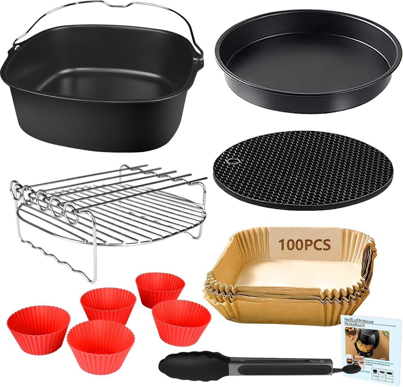 MOPUEA Küchenmaschinen Zubehör-Set Heißluftfritteuse Zubehör 11-teiliges Set, Brötchen-Röstaufsatz, Hochwertige und sichere Materialien – Gesundes Kochen Bild 3